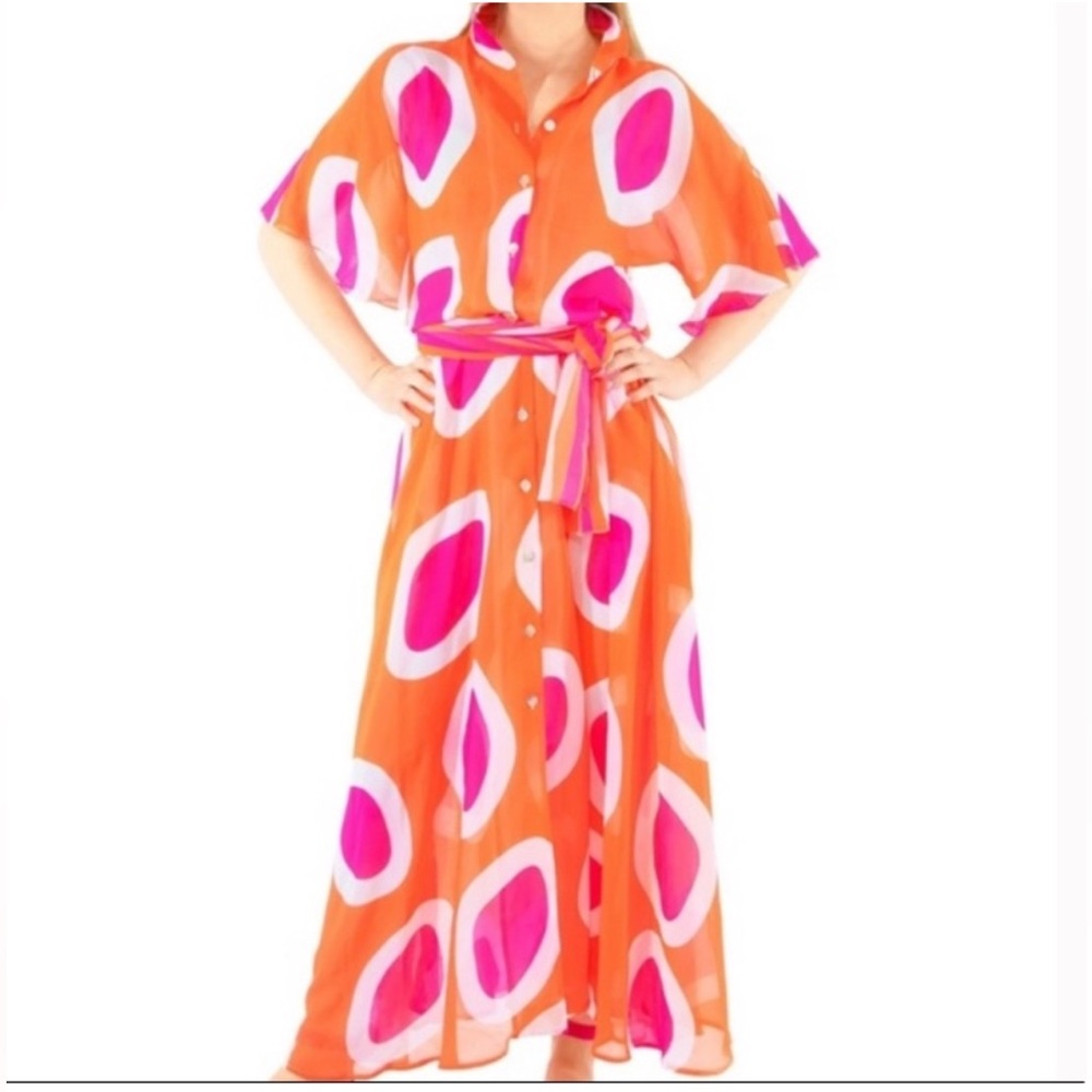Gretchen Scott Panache  Maxi Dress Orange Pink Size L